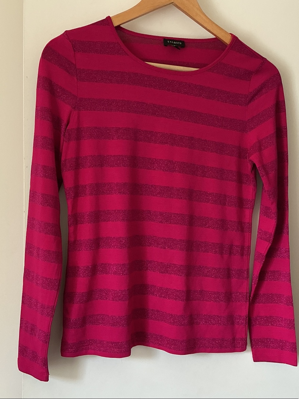 Talbots Women's Long-Sleeve Pink Striped Knit Top